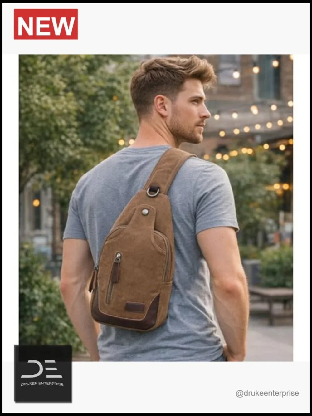 Canvas Sling Bag Crossbody Chest Bag Casual Daypack Backpack with Adjustable